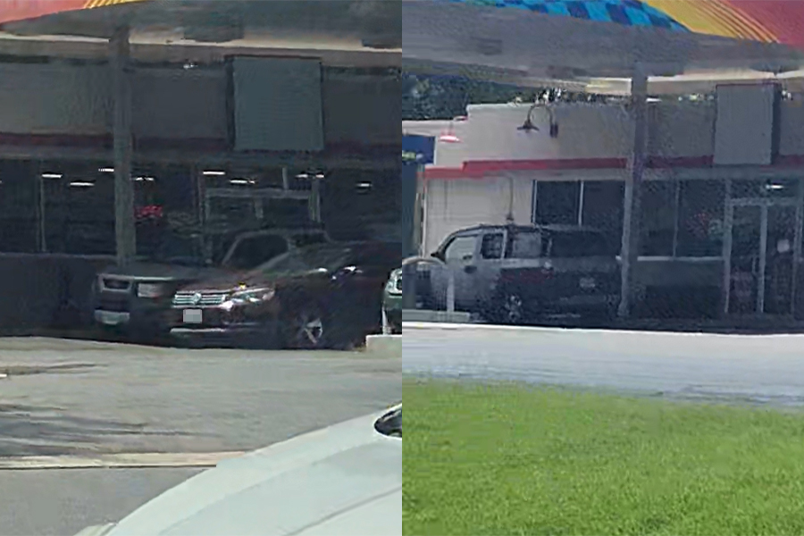 A Silver E at a Gas Station