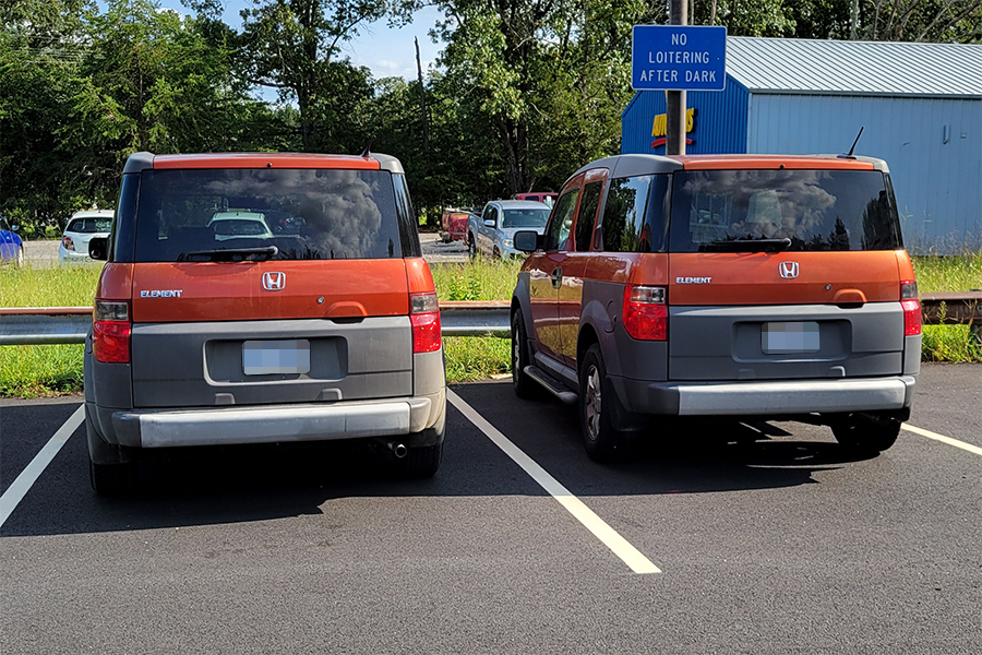 My E (Left) next to another Sunset Orange E from my town (Right)